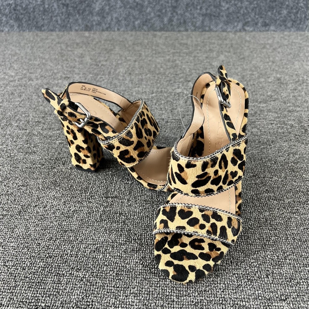 Coach Sandals Womens 5.5 Brown Leopard Animal Block Heel Strappy G4242